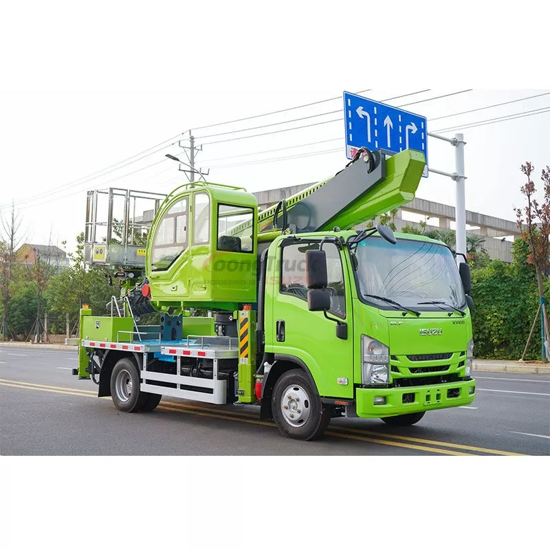 Isuzu 32m aerial work vehicle and Isuzu engine can switch between rear drive and four-wheel drive. The working height is 32m, and the working platform has a load of 200KG